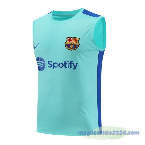 Entrenamiento Senza Maniche Barcelona 2023 2024 Blu Verde Poco Prezzo