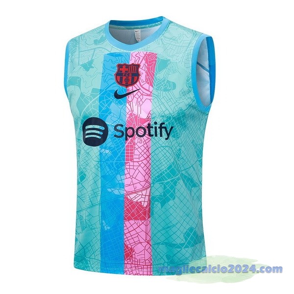 Entrenamiento Senza Maniche Barcelona 2023 2024 Verde Rosa Poco Prezzo
