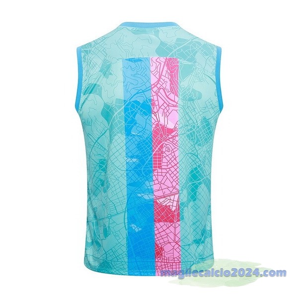 Entrenamiento Senza Maniche Barcelona 2023 2024 Verde Rosa Poco Prezzo