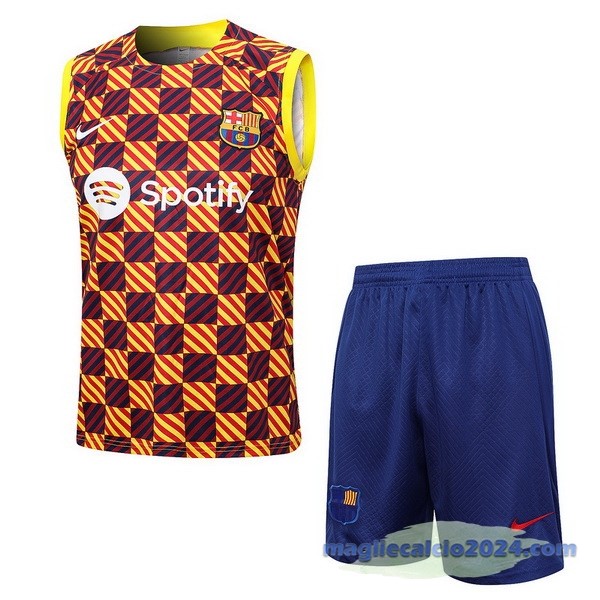 Entrenamiento Senza Maniche Set Completo Barcelona 2023 2024 Arancione Blu Poco Prezzo