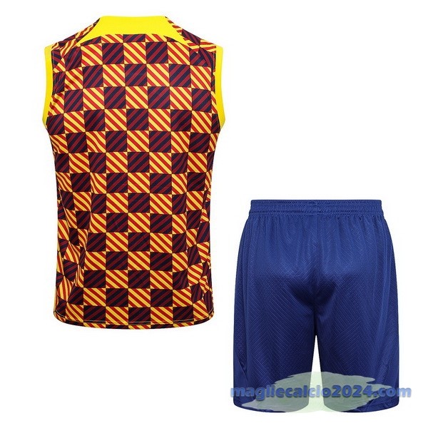 Entrenamiento Senza Maniche Set Completo Barcelona 2023 2024 Arancione Blu Poco Prezzo