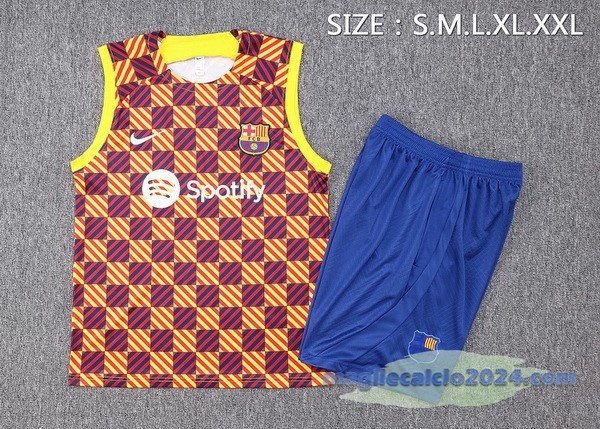 Entrenamiento Senza Maniche Set Completo Barcelona 2023 2024 Arancione Blu Poco Prezzo