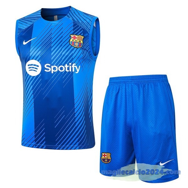 Entrenamiento Senza Maniche Set Completo Barcelona 2023 2024 Blu Bianco Poco Prezzo