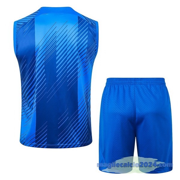Entrenamiento Senza Maniche Set Completo Barcelona 2023 2024 Blu Bianco Poco Prezzo