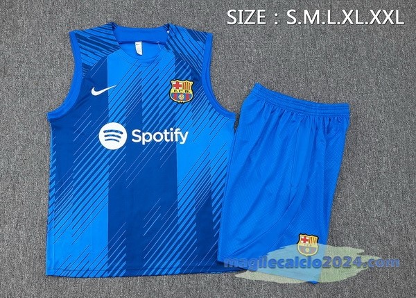 Entrenamiento Senza Maniche Set Completo Barcelona 2023 2024 Blu Bianco Poco Prezzo
