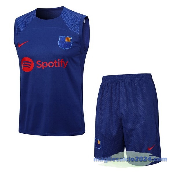 Entrenamiento Senza Maniche Set Completo Barcelona 2023 2024 Blu Poco Prezzo