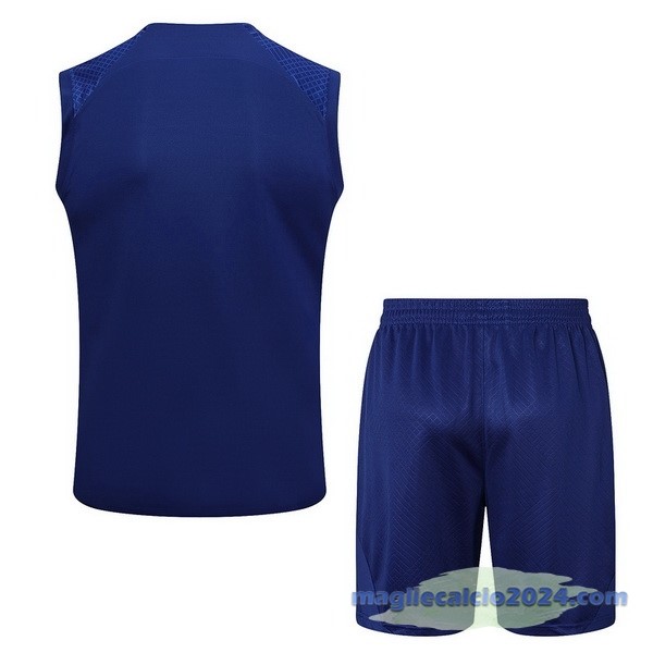Entrenamiento Senza Maniche Set Completo Barcelona 2023 2024 Blu Poco Prezzo