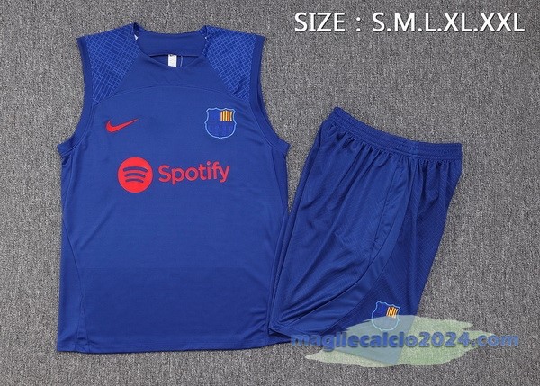 Entrenamiento Senza Maniche Set Completo Barcelona 2023 2024 Blu Poco Prezzo
