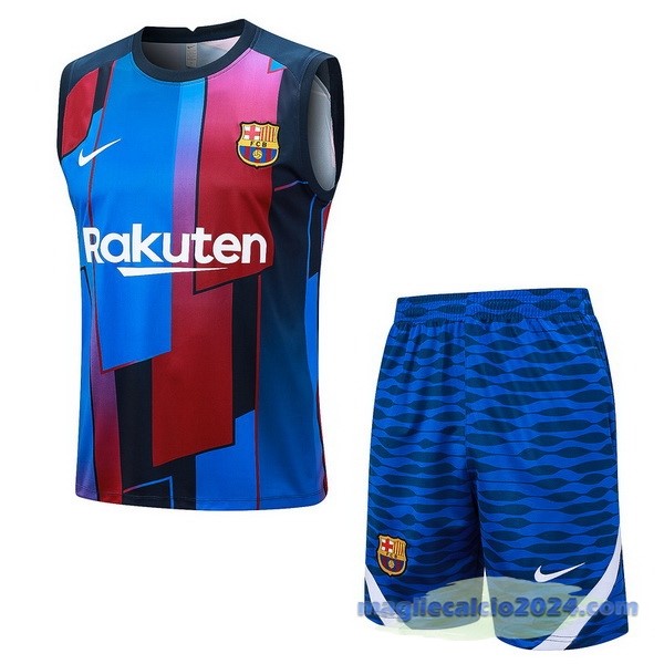 Entrenamiento Senza Maniche Set Completo Barcelona 2023 2024 Blu Rosso Poco Prezzo