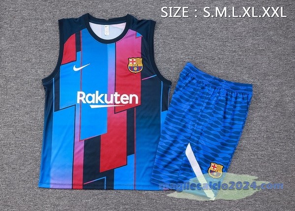 Entrenamiento Senza Maniche Set Completo Barcelona 2023 2024 Blu Rosso Poco Prezzo