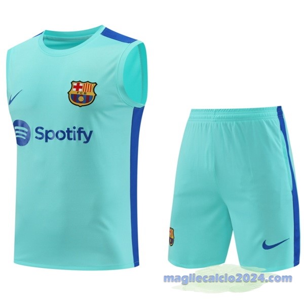 Entrenamiento Senza Maniche Set Completo Barcelona 2023 2024 Blu Verde Poco Prezzo