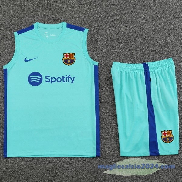 Entrenamiento Senza Maniche Set Completo Barcelona 2023 2024 Blu Verde Poco Prezzo