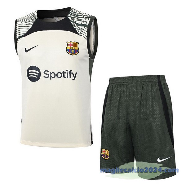 Entrenamiento Senza Maniche Set Completo Barcelona 2023 2024 Giallo Verde Poco Prezzo