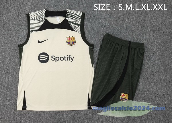 Entrenamiento Senza Maniche Set Completo Barcelona 2023 2024 Giallo Verde Poco Prezzo