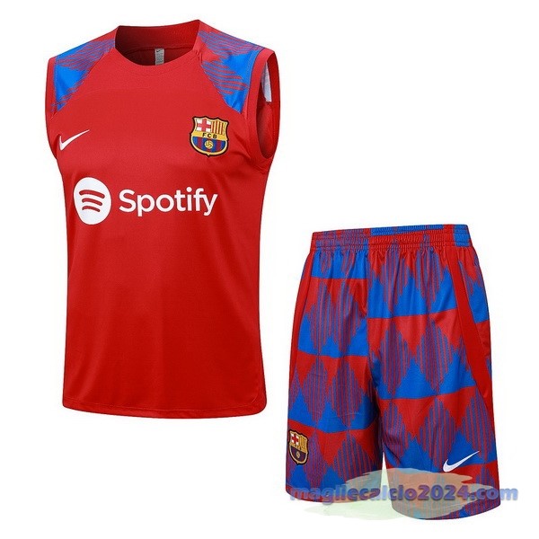 Entrenamiento Senza Maniche Set Completo Barcelona 2023 2024 Rosso Blu Poco Prezzo