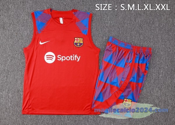 Entrenamiento Senza Maniche Set Completo Barcelona 2023 2024 Rosso Blu Poco Prezzo