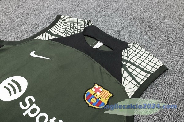 Entrenamiento Senza Maniche Set Completo Barcelona 2023 2024 Verde Poco Prezzo