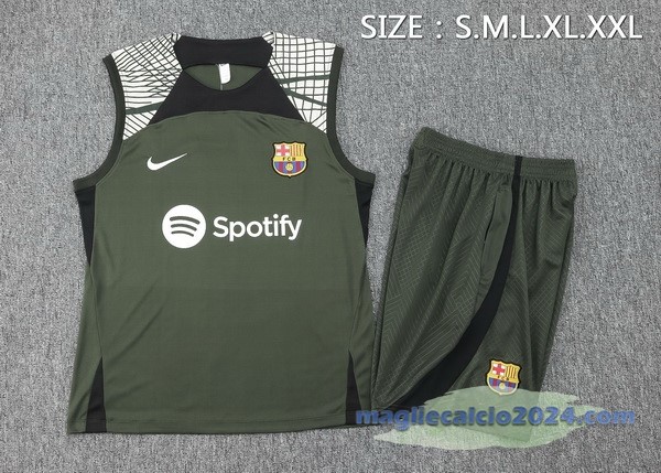 Entrenamiento Senza Maniche Set Completo Barcelona 2023 2024 Verde Poco Prezzo