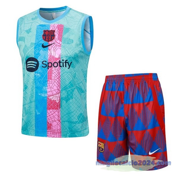 Entrenamiento Senza Maniche Set Completo Barcelona 2023 2024 Verde Rosa Rosso Poco Prezzo