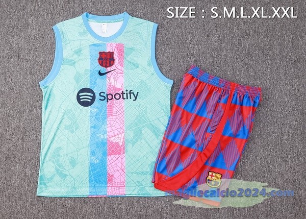 Entrenamiento Senza Maniche Set Completo Barcelona 2023 2024 Verde Rosa Rosso Poco Prezzo