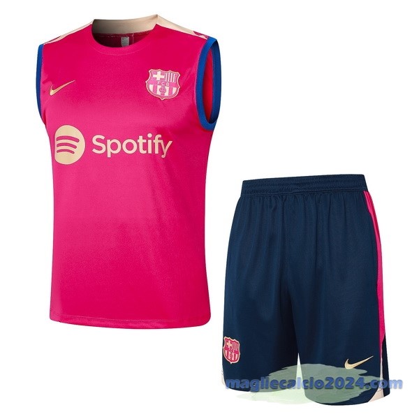Entrenamiento Senza Maniche Set Completo Barcelona 2024 2025 Rosa Blu Poco Prezzo