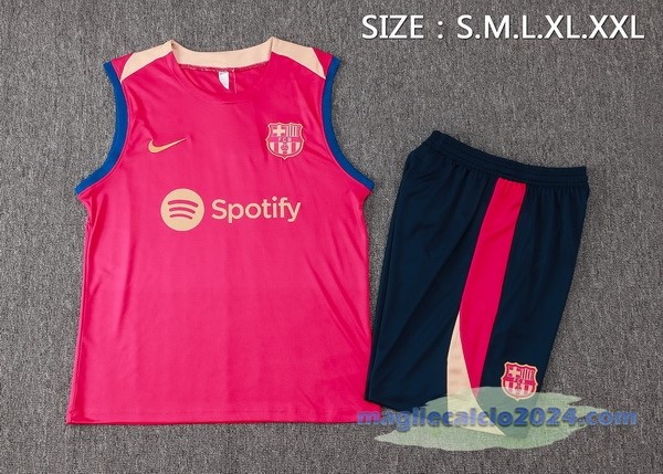 Entrenamiento Senza Maniche Set Completo Barcelona 2024 2025 Rosa Blu Poco Prezzo