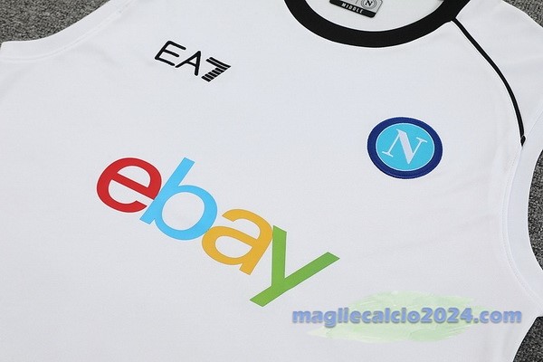 Entrenamiento Senza Maniche Set Completo Napoli 2024 2025 Bianco Blu Poco Prezzo
