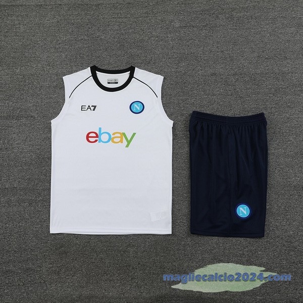 Entrenamiento Senza Maniche Set Completo Napoli 2024 2025 Bianco Blu Poco Prezzo