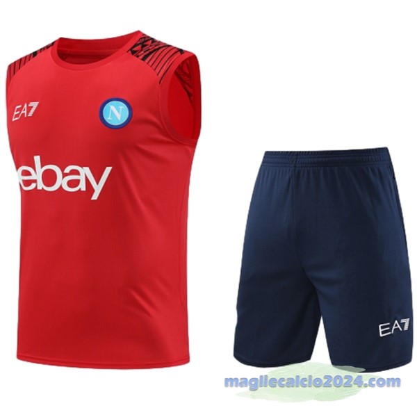 Entrenamiento Senza Maniche Set Completo Napoli 2024 2025 Rosso Blu Poco Prezzo