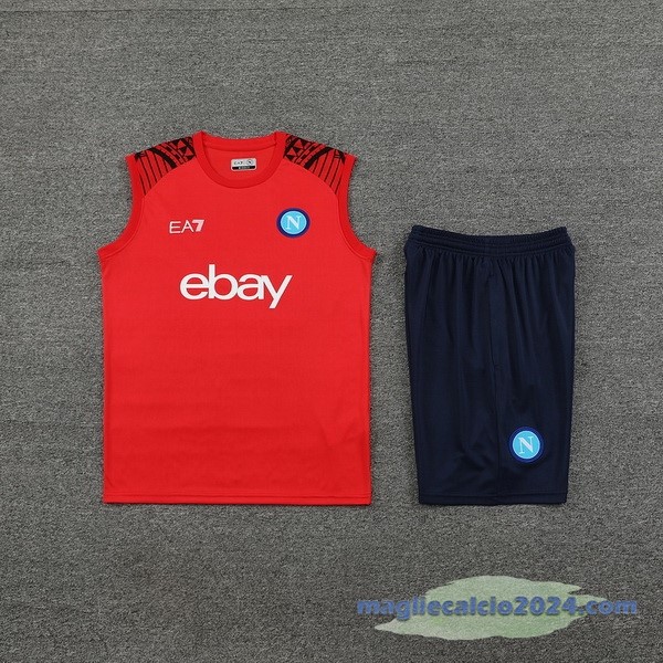 Entrenamiento Senza Maniche Set Completo Napoli 2024 2025 Rosso Blu Poco Prezzo