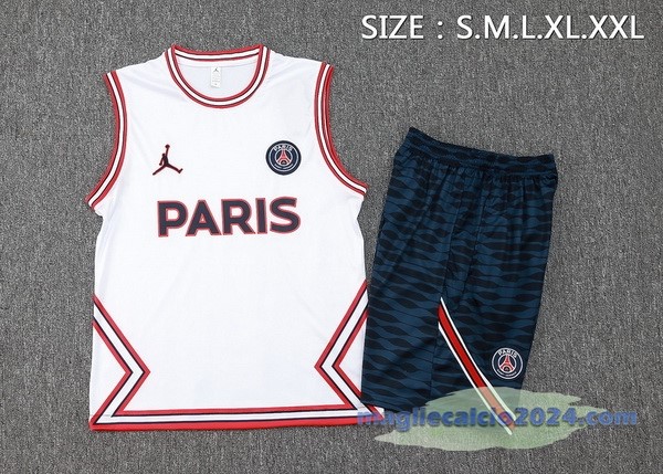 Entrenamiento Senza Maniche Set Completo Paris Saint Germain 2023 2024 Bianco Rosso Poco Prezzo