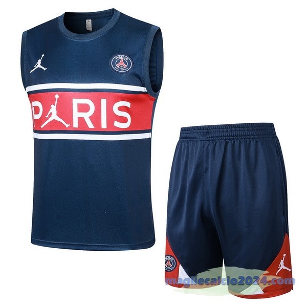 Entrenamiento Senza Maniche Set Completo Paris Saint Germain 2023 2024 Blu Navy I Rosso Poco Prezzo