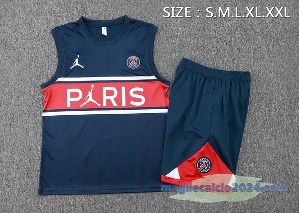Entrenamiento Senza Maniche Set Completo Paris Saint Germain 2023 2024 Blu Navy I Rosso Poco Prezzo