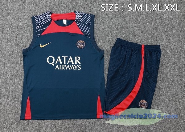 Entrenamiento Senza Maniche Set Completo Paris Saint Germain 2023 2024 Blu Rosso Purpureo 3 Poco Prezzo