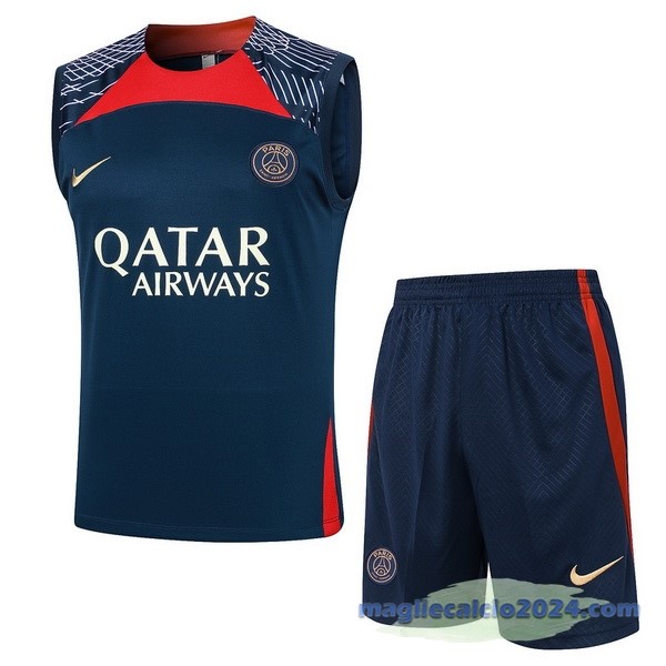 Entrenamiento Senza Maniche Set Completo Paris Saint Germain 2023 2024 Blu Rosso Purpureo Poco Prezzo