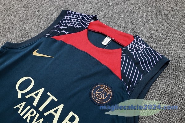 Entrenamiento Senza Maniche Set Completo Paris Saint Germain 2023 2024 Blu Rosso Purpureo Poco Prezzo