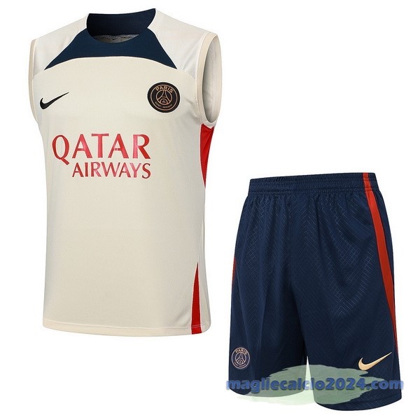Entrenamiento Senza Maniche Set Completo Paris Saint Germain 2023 2024 Giallo Blu Poco Prezzo
