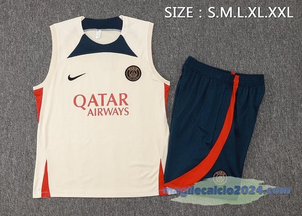 Entrenamiento Senza Maniche Set Completo Paris Saint Germain 2023 2024 Giallo Blu Poco Prezzo