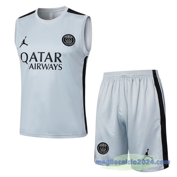 Entrenamiento Senza Maniche Set Completo Paris Saint Germain 2023 2024 Grigio Luce Poco Prezzo
