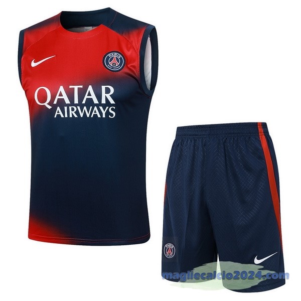 Entrenamiento Senza Maniche Set Completo Paris Saint Germain 2023 2024 Rosso Blu Poco Prezzo