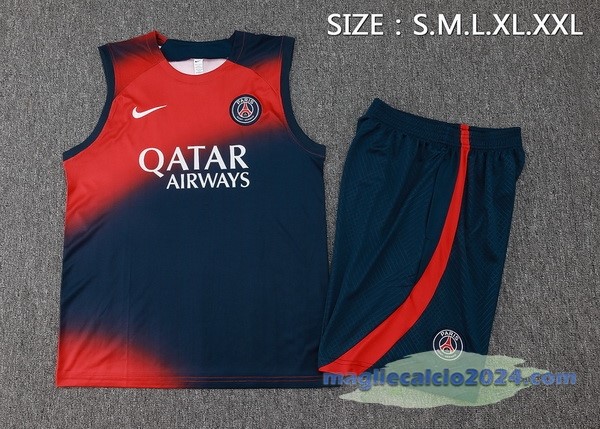 Entrenamiento Senza Maniche Set Completo Paris Saint Germain 2023 2024 Rosso Blu Poco Prezzo