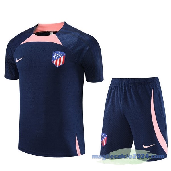 Entrenamiento Set Completo Bambino Atlético Madrid 2023 2024 Blu Navy Rosa Poco Prezzo