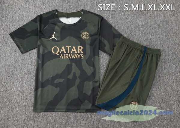 Entrenamiento Set Completo Paris Saint Germain 2024 2025 Verde Navy Poco Prezzo