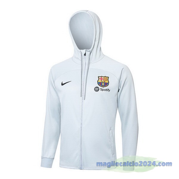 Felpa Cappuccio Barcelona 2023 2024 Grigio Luce Poco Prezzo