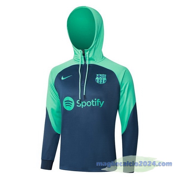 Felpa Cappuccio Barcelona 2023 2024 Verde Blu Poco Prezzo