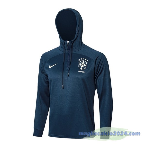 Felpa Cappuccio Brasile 2023 Blu Navy Poco Prezzo