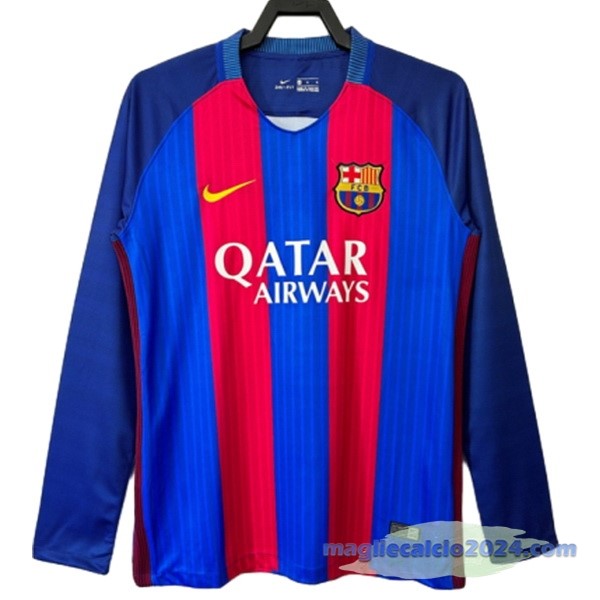 Prima Manica lunga Barcelona Retro 2016 2017 Blu Rosso Poco Prezzo