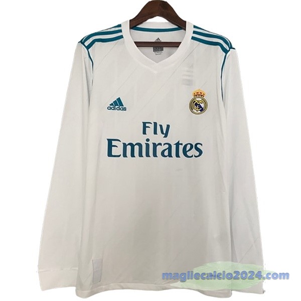Prima Manica lunga Real Madrid Retro 2017 2018 Bianco Poco Prezzo