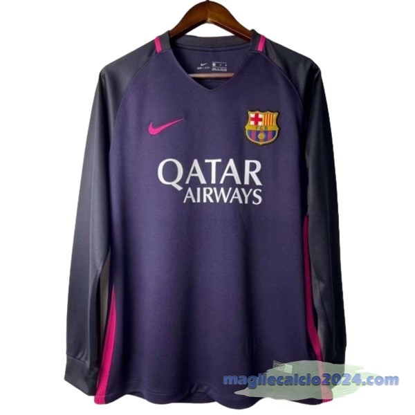 Seconda Manica lunga Barcelona Retro 2016 2017 Purpureo Poco Prezzo