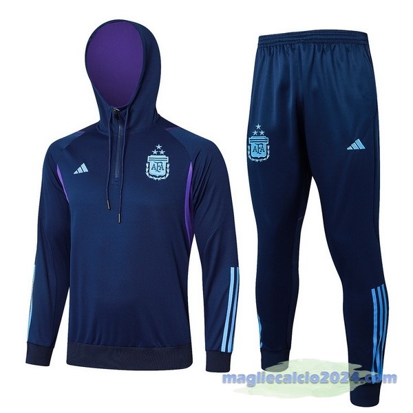 Set Completo Felpa Cappuccio Argentina 2023 Blu Navy Poco Prezzo